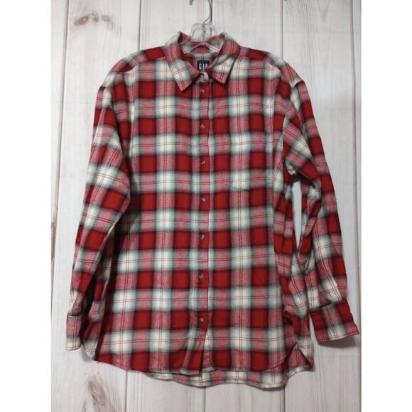 GAP Other - GAP Womens Plaid Flannel Button Up Long Sleeve Shirt Red White Cottagecore
